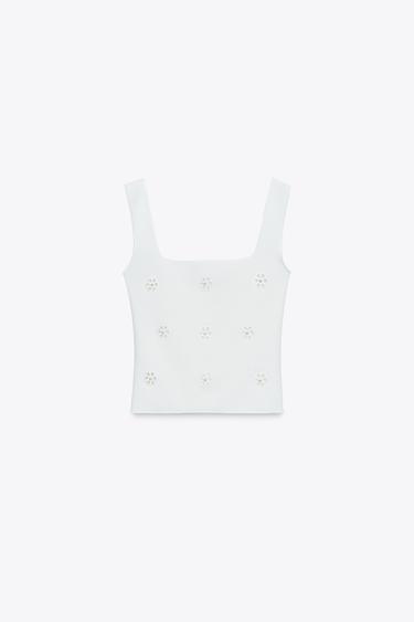 FLORAL EMBROIDERED STRETCH TOP - White by Zara - Image 3
