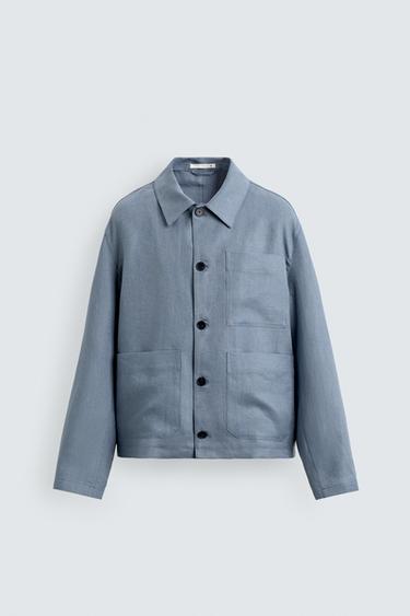 100% LINEN OVERSHIRT WITH POCKETS - Faded blue by Zara