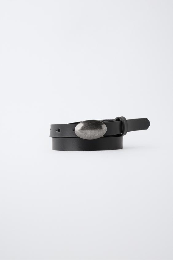 100% LEATHER OVAL BUCKLE BELT - Black by Zara - Image 0