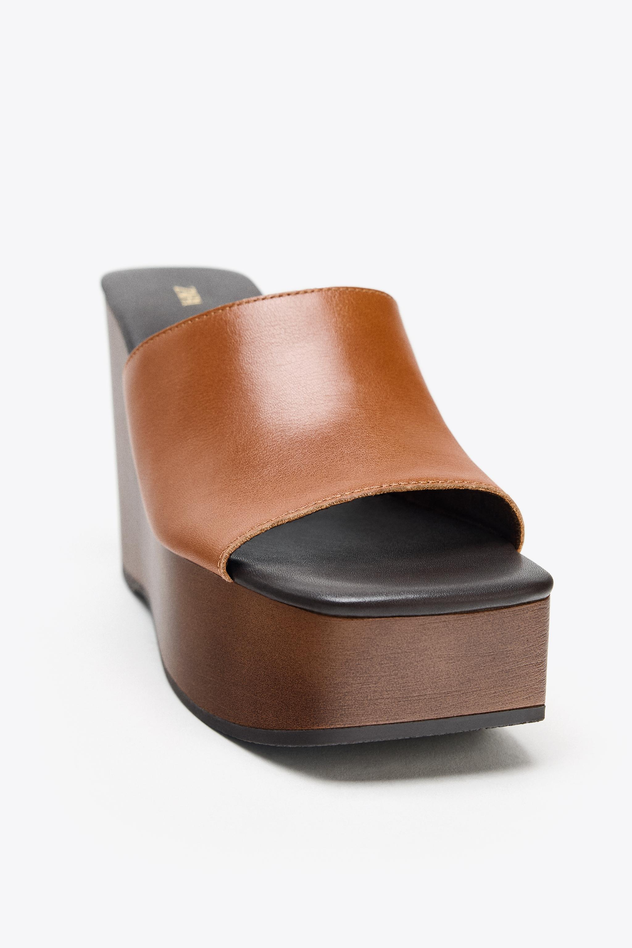 【ZARA】レザーウェッジ ブラウン | 1319/610/105 LEATHER WEDGE - Brown | ZARA United States