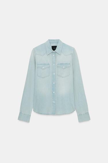CAMISA DENIM LAVADA ZW COLLECTION - Azul claro de Zara