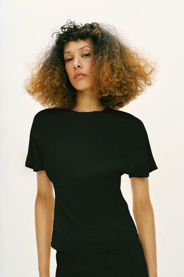 Zara SHORT SLEEVE CUT OUT TOP - Black
