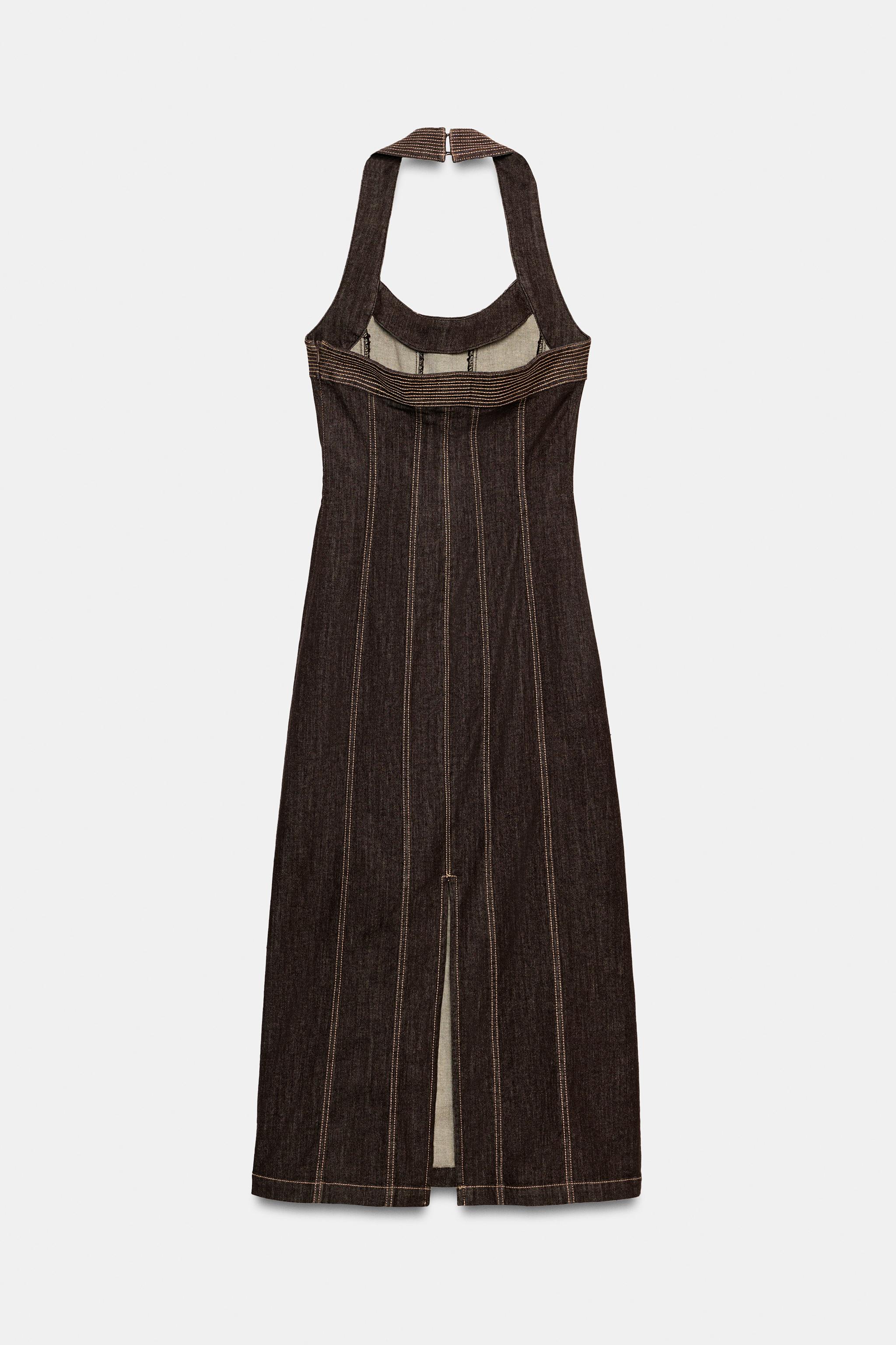 Женские платья Zara Z1975 DENIM MIDI HALTER DRESS — фото 8