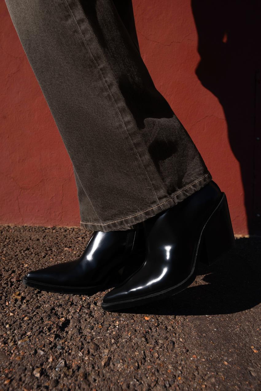 Zara - Cowboy Heeled Ankle Boots - Black - 10 - Woman Zara - Cowboy Heeled Ankle Boots - Black - 10 - Woman