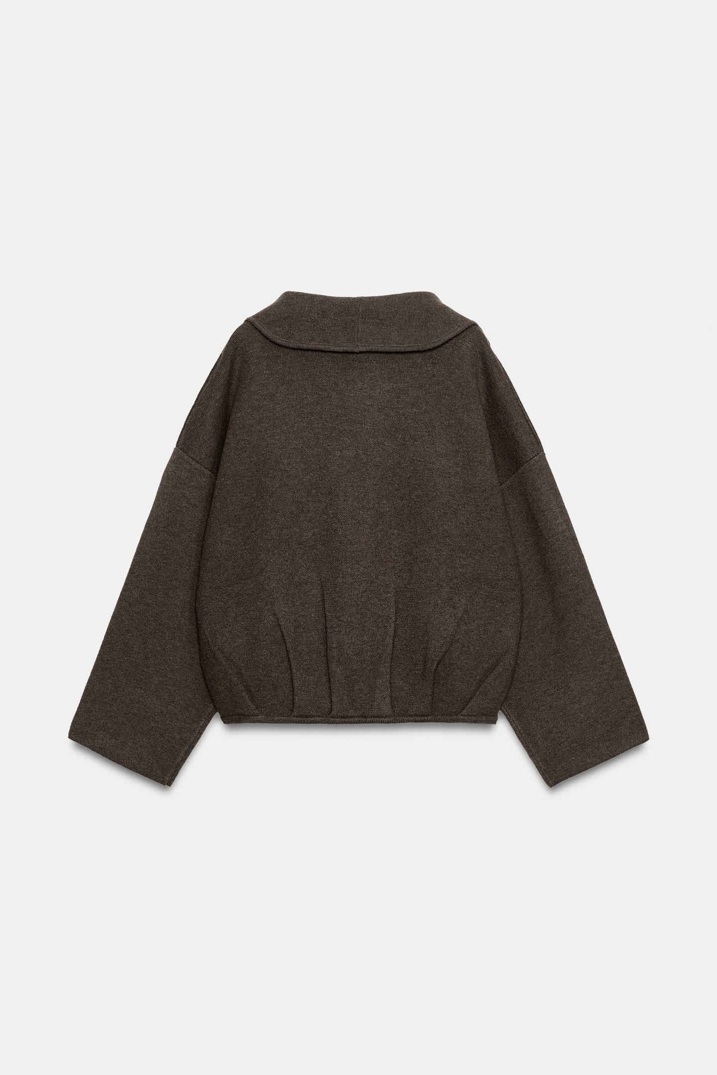 Женская куртка Zara Open-Front Knit, цвет: Тёмный хаки — фото 6