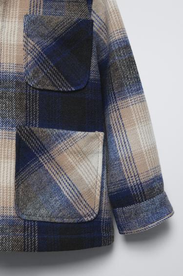 HOODED CHECK OVERSHIRT - Blue by Zara - Image 3