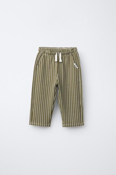 STRIPED PLUSH TROUSERS - Green by Zara - Image 0