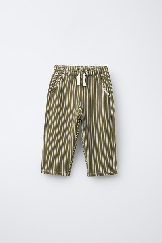 PANTALÓN FELPA RAYAS - Verde de Zara - Imagen 0