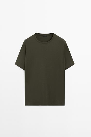 Zara 100% mercerised cotton T-shirt - Khaki