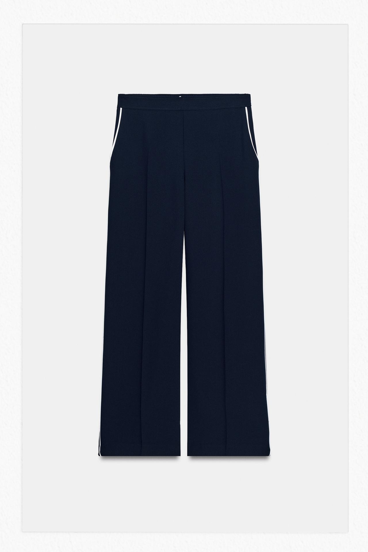 CONTRAST PIPING PANTS — Navy blue