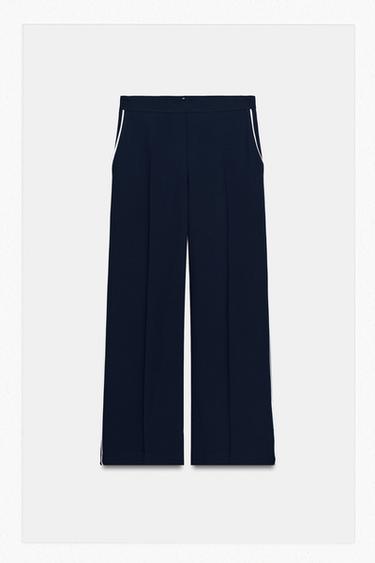 CONTRAST PIPING PANTS — Navy blue 2