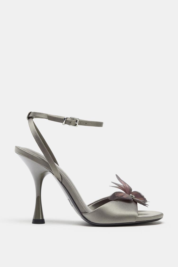 SATIN APPLIQUÉ HEELED SANDALS Taupe Grey ZARA United Kingdom