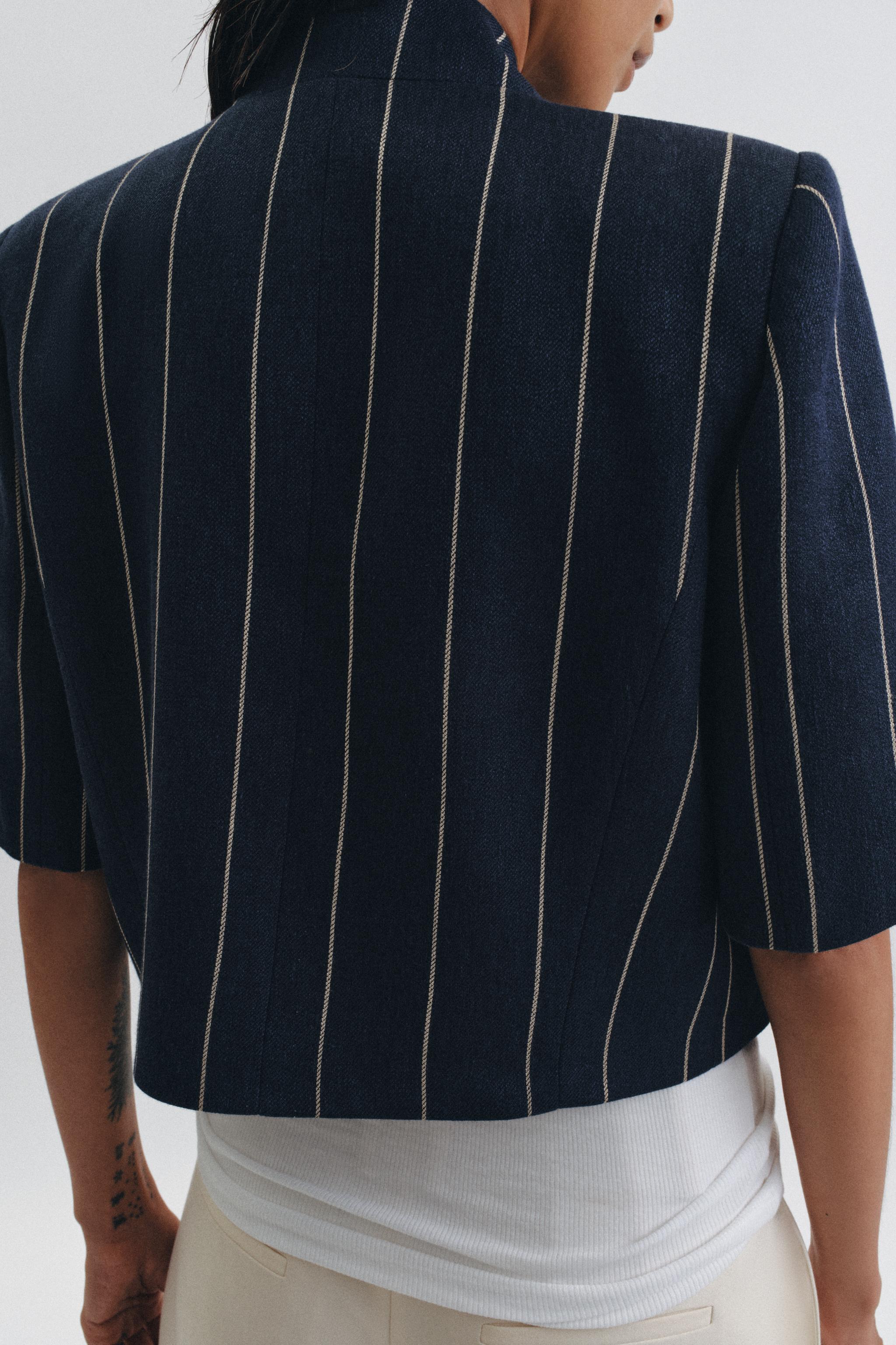 ZW COLLECTION KETEN KARIŞIMLI ÇİZGİLİ CEKET - Görsel 3