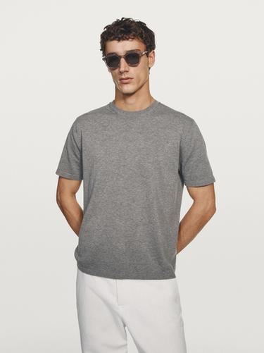 Zara Knit cotton T-shirt - Mid-gray