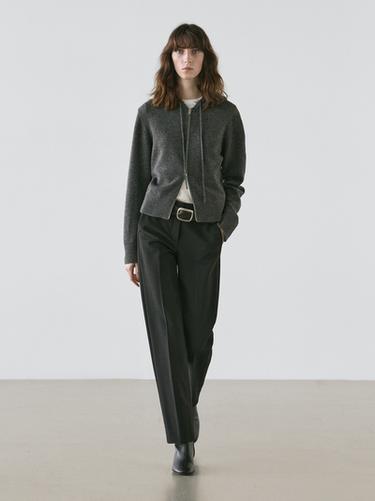 Zara Wool blend zip-up cardigan with hood - Mid-gray