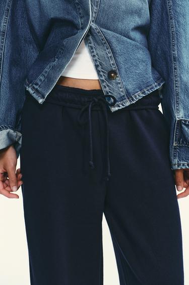 PANTALON EN MOLLETON BASIQUE DROIT À BORD RÉGLABLE - Bleu marine de Zara - Image 2