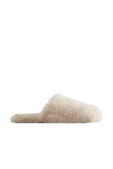 FAUX FUR MULE SLIPPERS - Beige by Zara