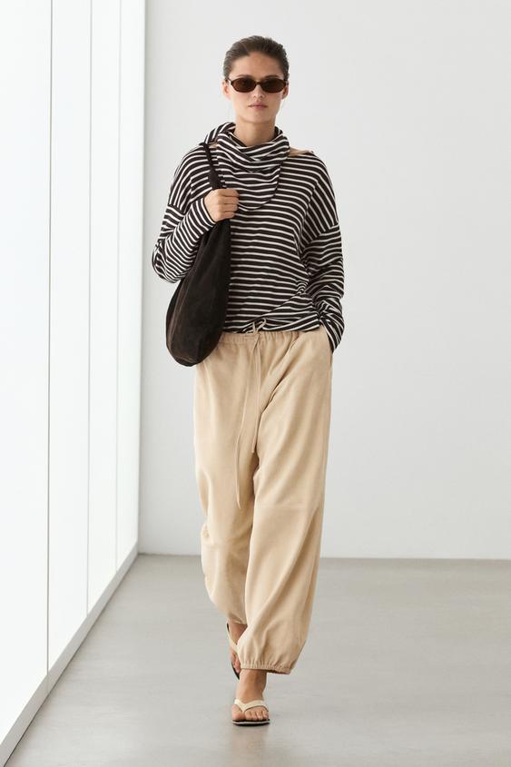 Cotton blend striped T-shirt with scarf detail from Zara - $90