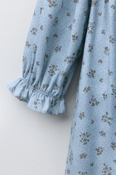 ROBE FLEURS NID D'ABEILLE - Bleu clair de Zara - Image 3
