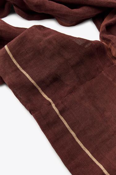 FRINGED LINEN BLEND SCARF BAG - Brown by Zara - Image 6