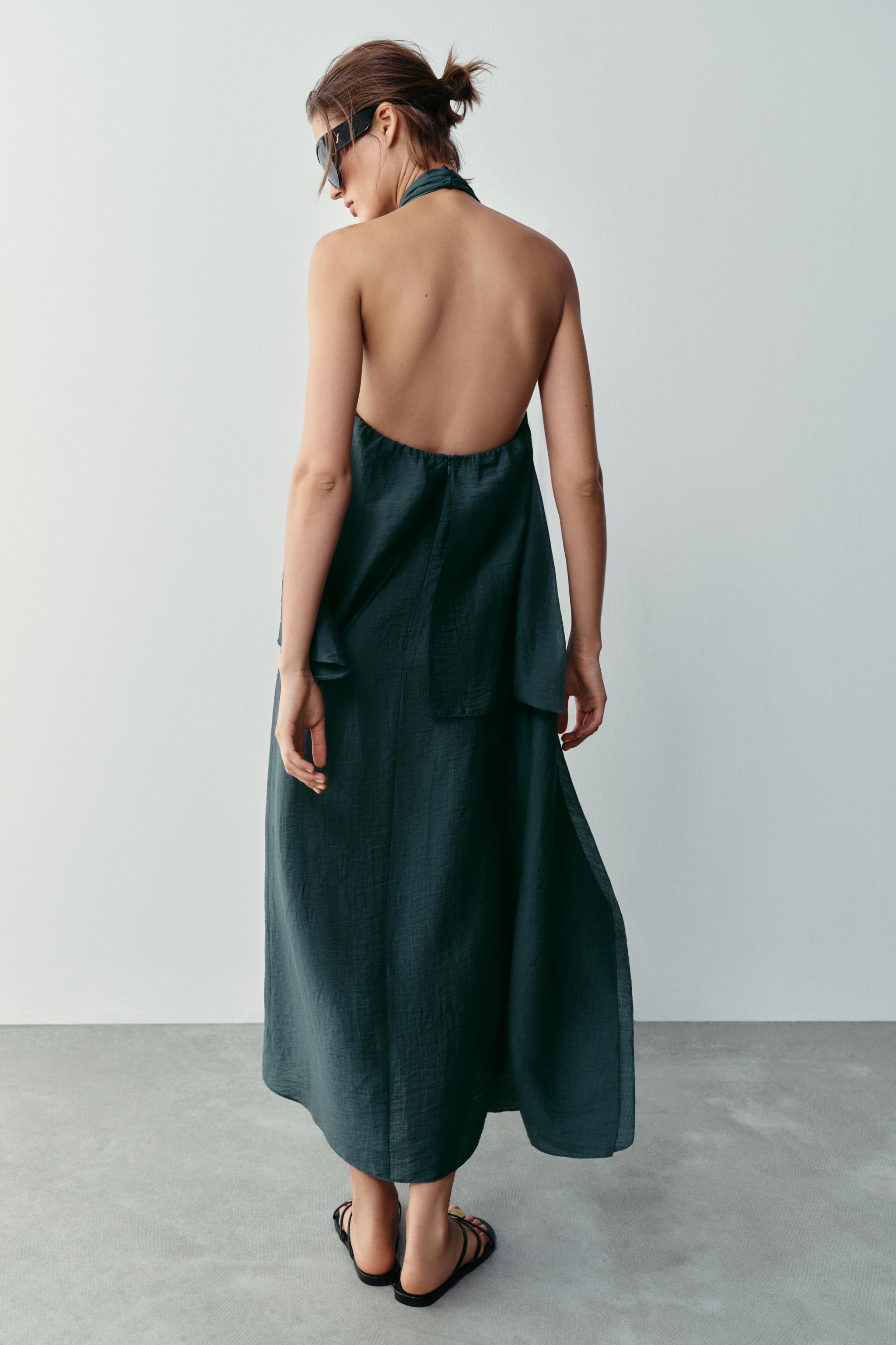 LINEN HALTER MIDI DRESS