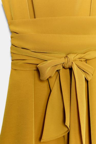 SHORT DRESS WITH TIE DETAIL AND SHOULDER PADS - Mustard by Zara - Image 4