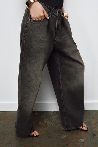 ZW COLLECTION WIDE-LEG MID-WAIST JEANS WITH DARTS - Black by Zara