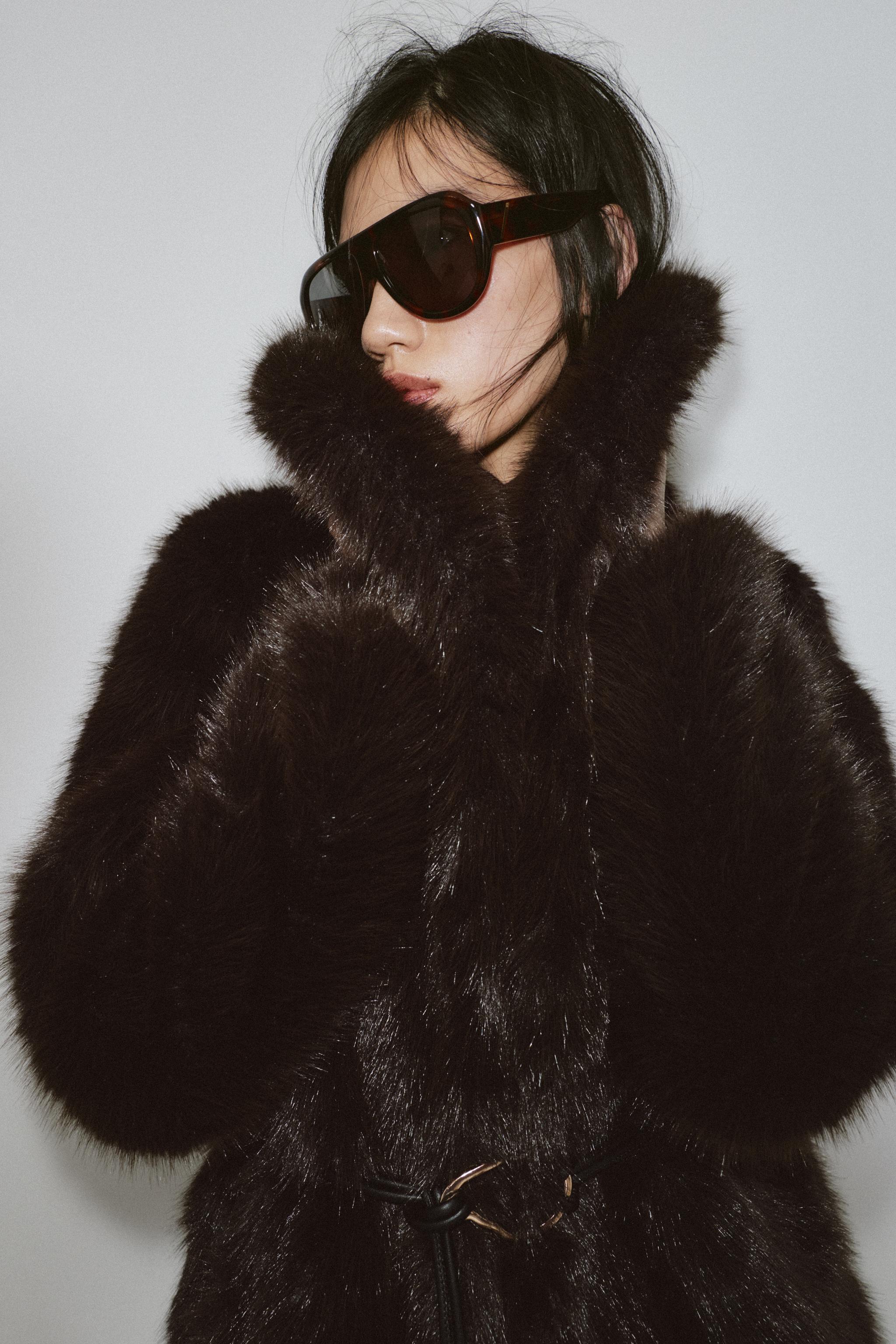 FAUX FUR COAT WITH BELT