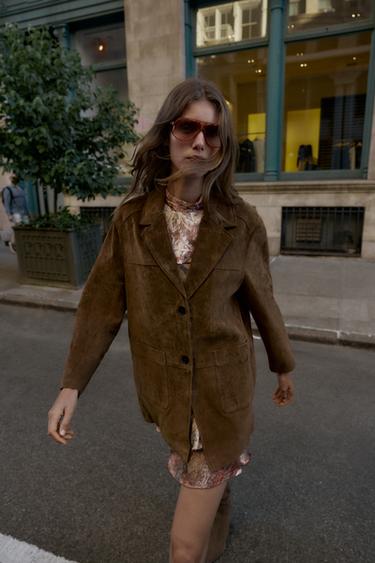 100% LEATHER LONG JACKET - whisky by Zara - Image 2