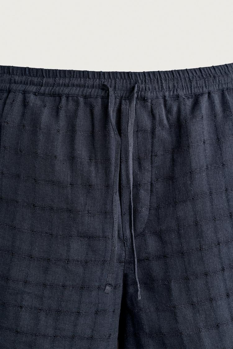 Pantalones cortos Bermuda de algodón/lino a cuadros jacquard 7