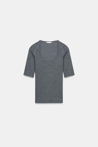 T-SHIRT CÔTELÉ RAGLAN - Marengo chiné de Zara - Image 4