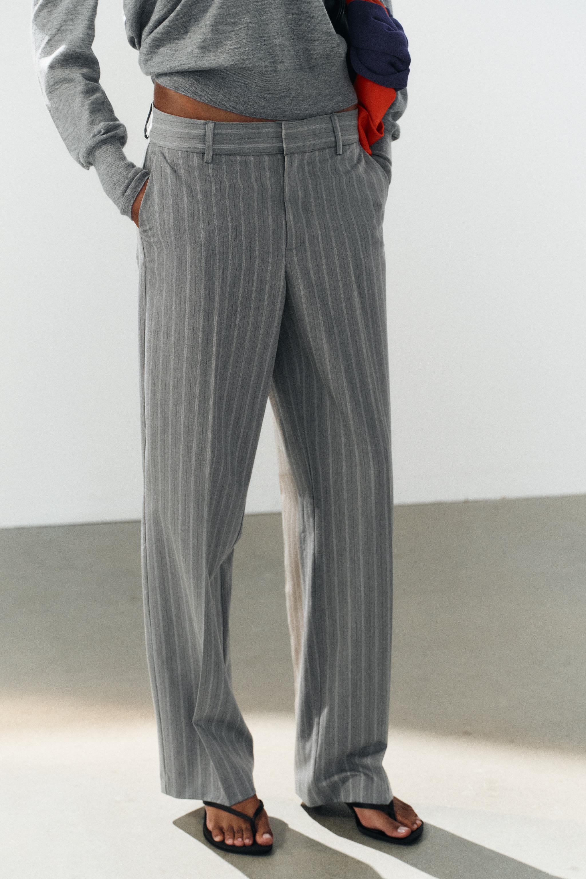 STRAIGHT-LEG LOW-RISE TROUSERS WITH CREASE — Maroon Grey