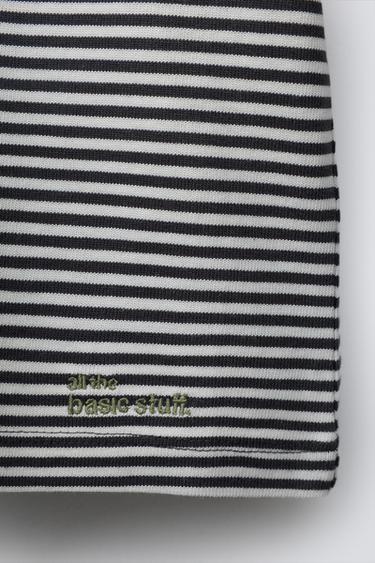 HEAVYWEIGHT STRIPED T-SHIRT WITH EMBROIDERED TEXT - Grey / Natural by Zara - Image 3
