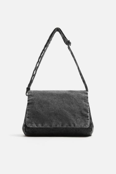 Zara 水洗牛仔布單肩包 - 黑色