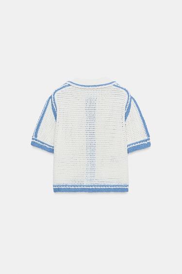 CUTWORK KNIT POLO - Ecru / Blue by Zara - Image 5