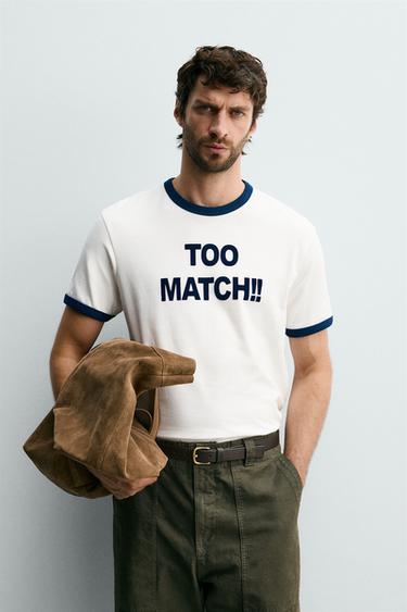 CAMISETA RIB CONTRASTE TEXTO - Blanco roto de Zara
