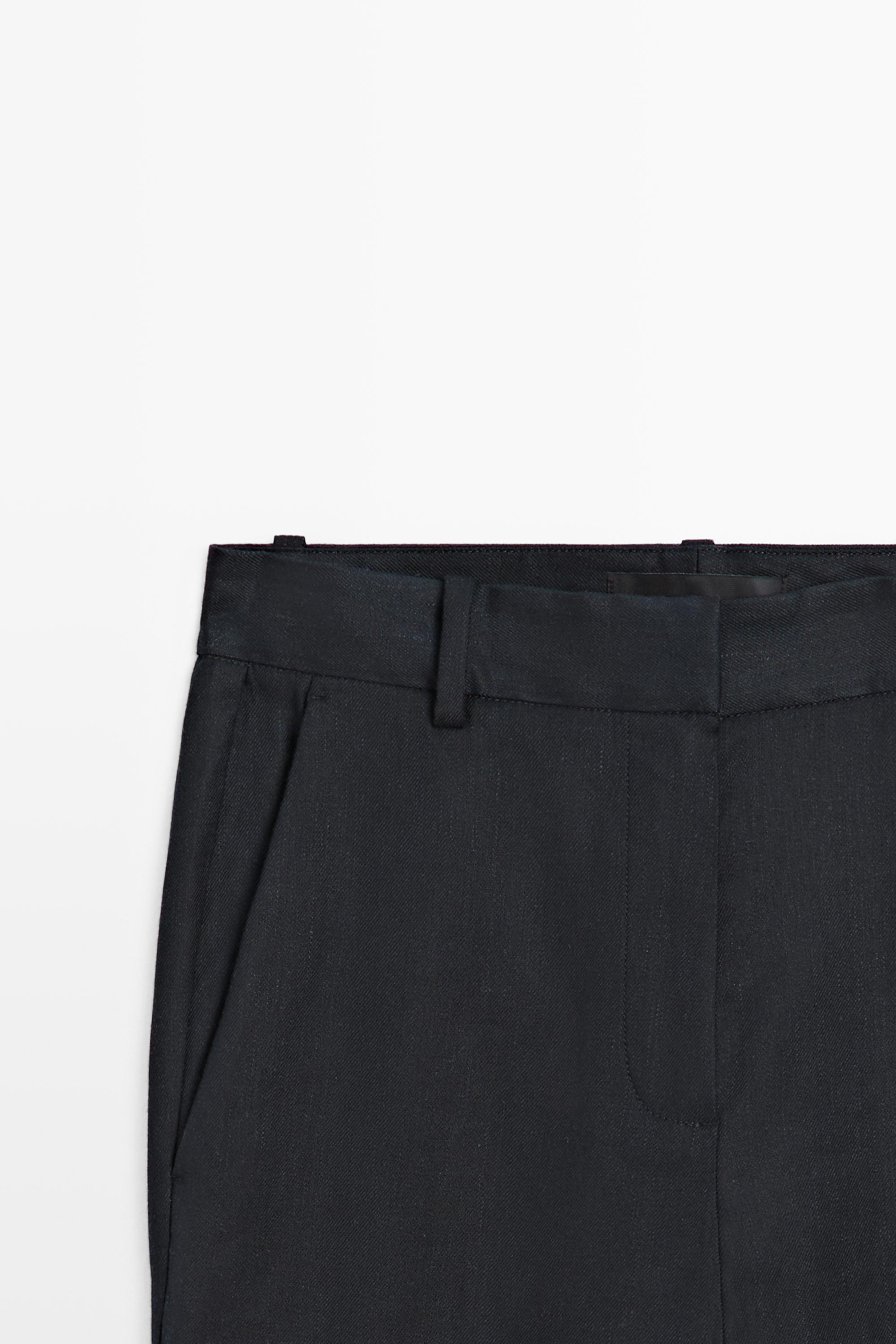 Straight-leg linen blend trousers — Navy blue