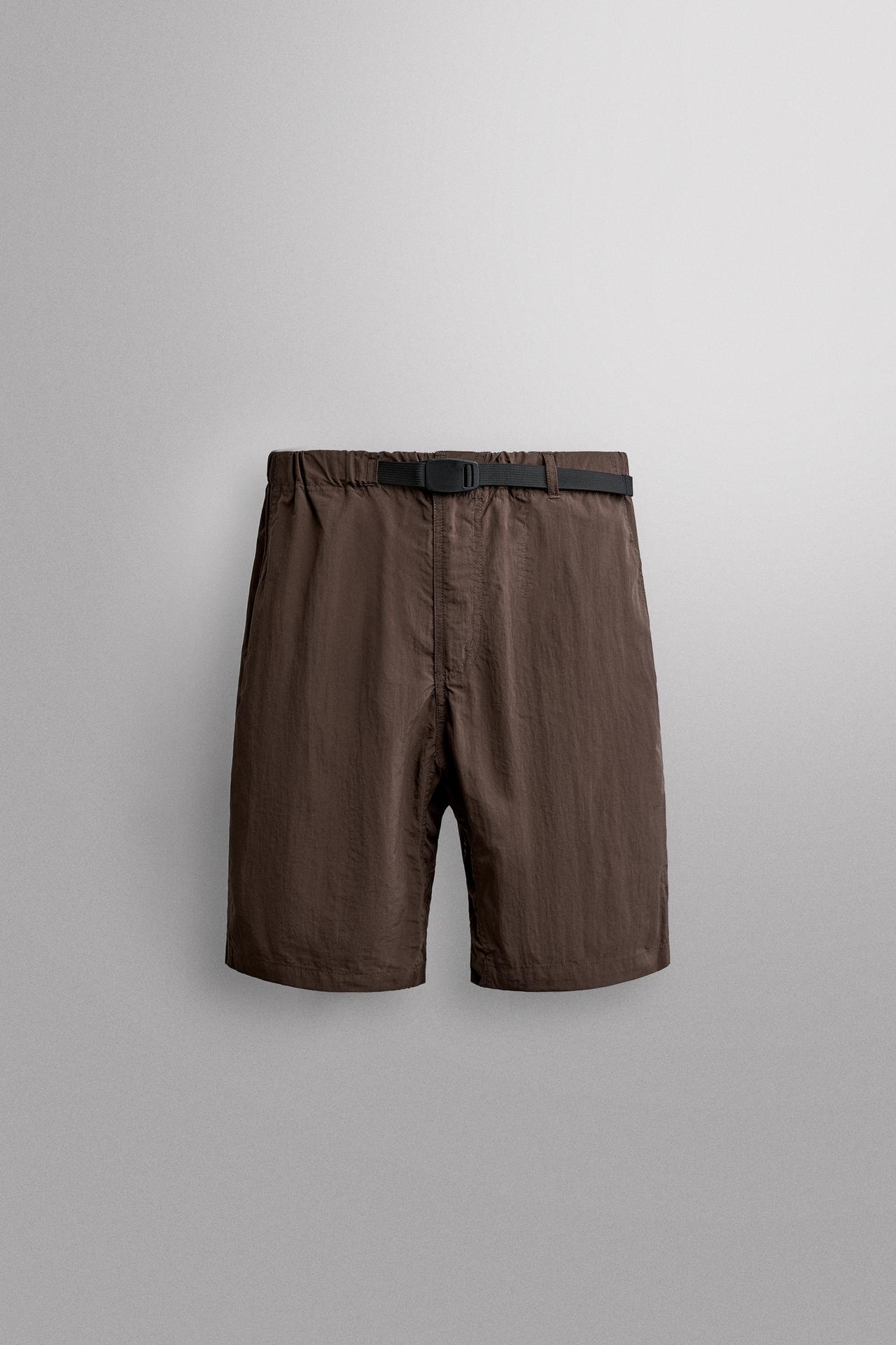 TECHNICAL BELTED SHORTS — Brown