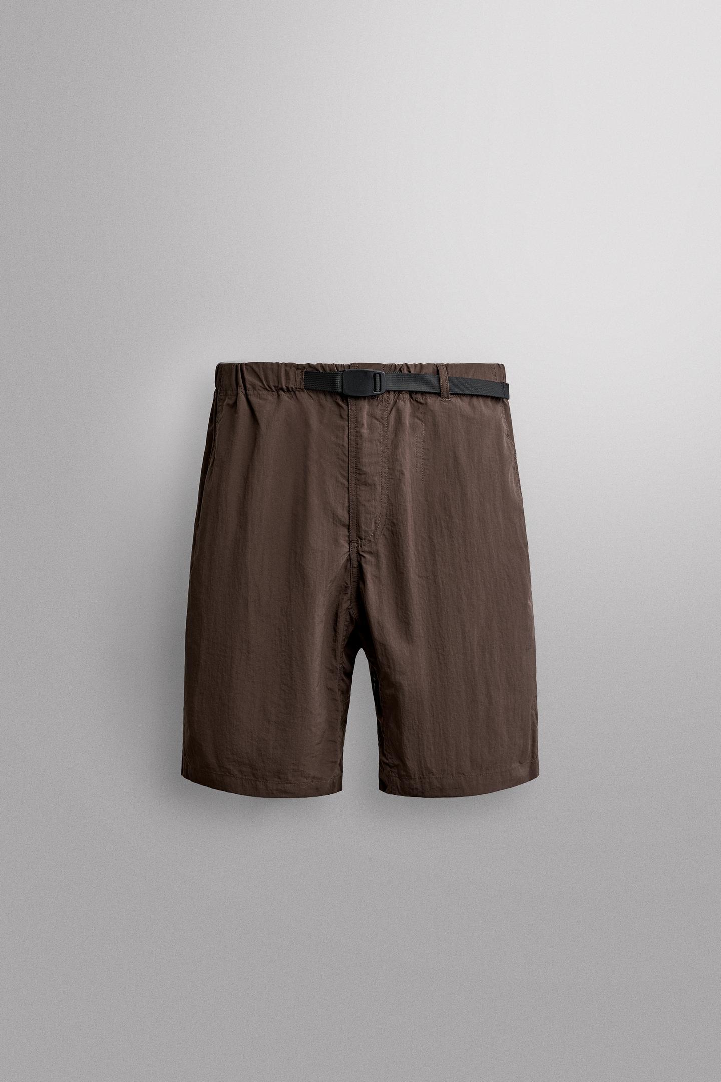 Мужские шорты Zara Technical Belted, цвет: Коричневый — фото 7