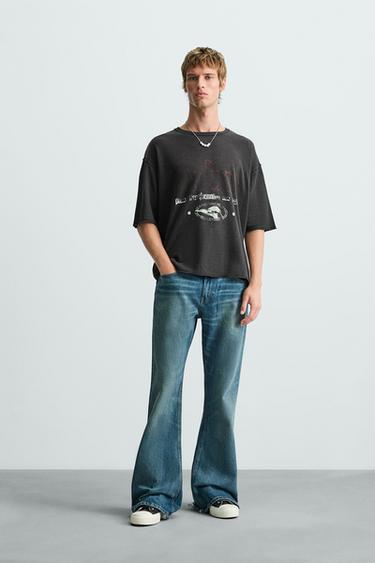 PRINTED WASHED KNIT T-SHIRT - Black by Zara - Image 0