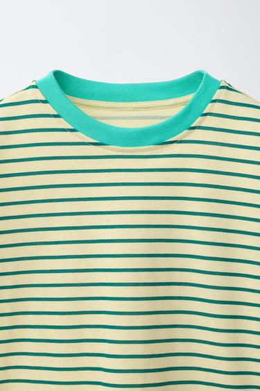STRIPED T-SHIRT WITH CONTRAST NECKLINE - Yellow by Zara - Image 2