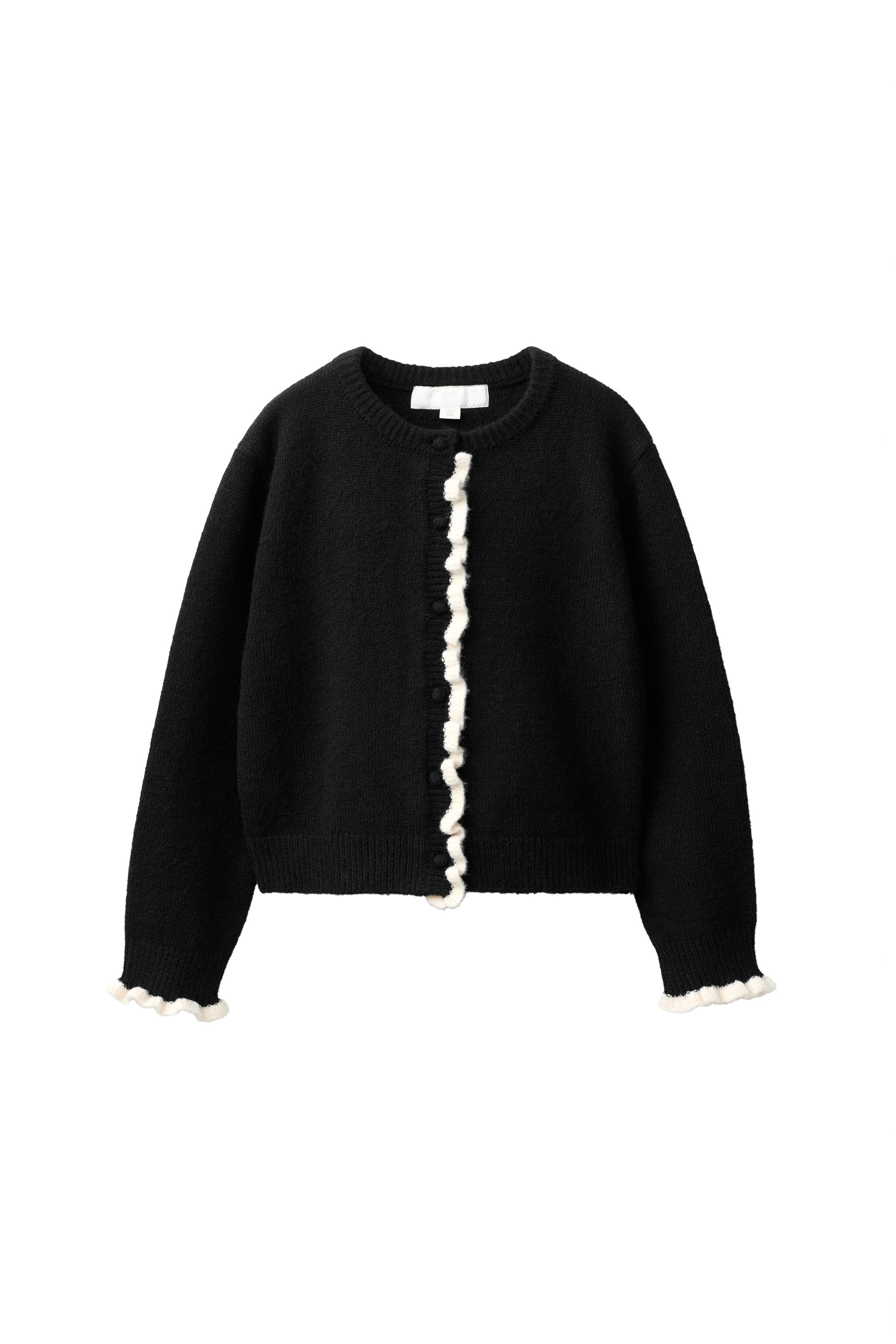 CONTRAST RUFFLE CARDIGAN - Black | ZARA Singapore