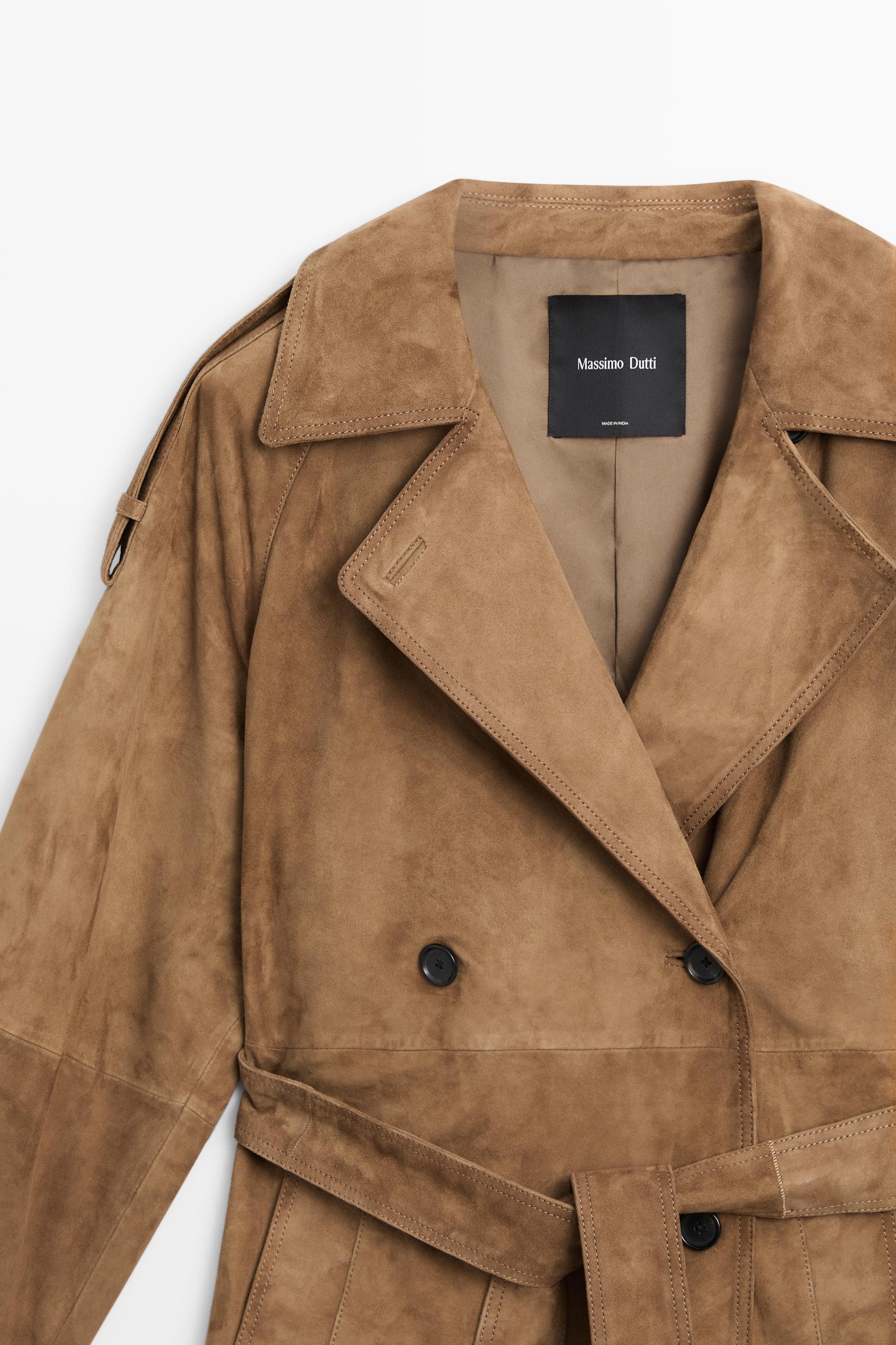 Trench long en cuir effet daim