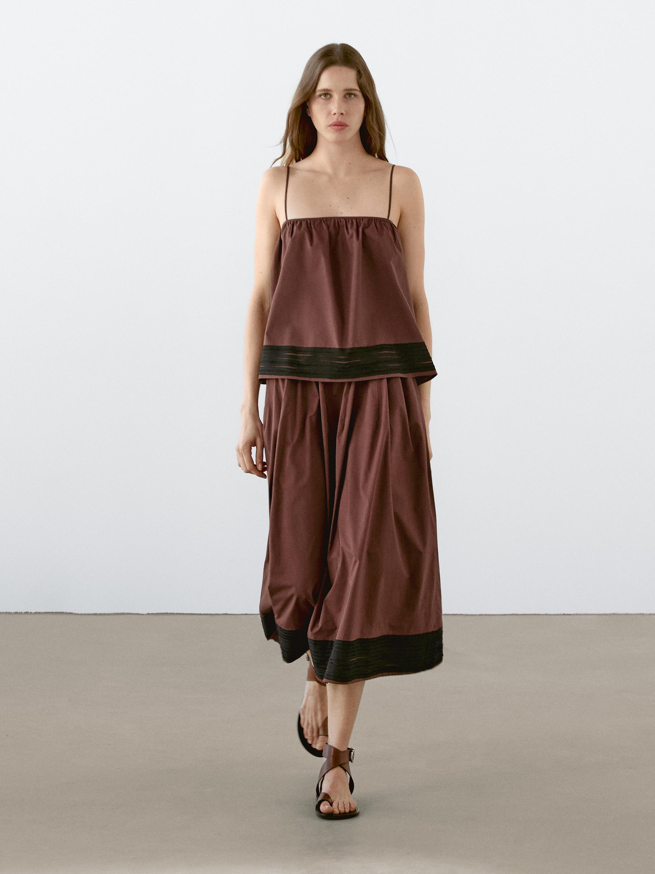 Short strappy top with ribbon details - Chocolate | ZARA