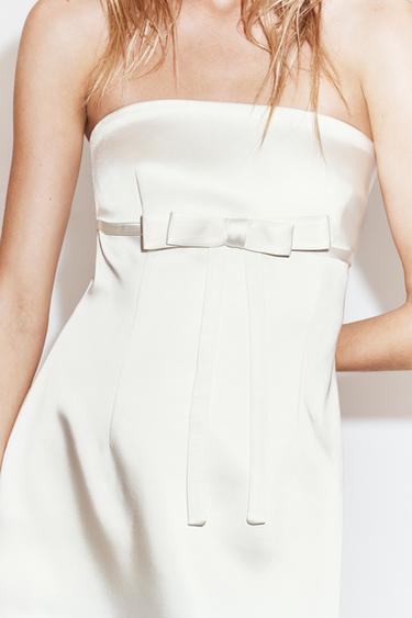 Zara MINI BANDEAU BOW DRESS - Oyster-white