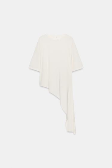 Zara ASYMMETRIC VENT T-SHIRT - Light ecru