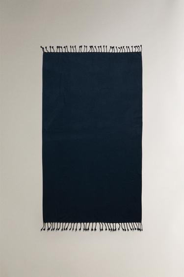 TOALLA PLAYA ALGODÓN FLECOS - Marino de Zara