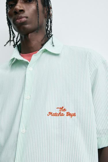 TEXT STRIPE SHIRT - Green by Zara - Image 5