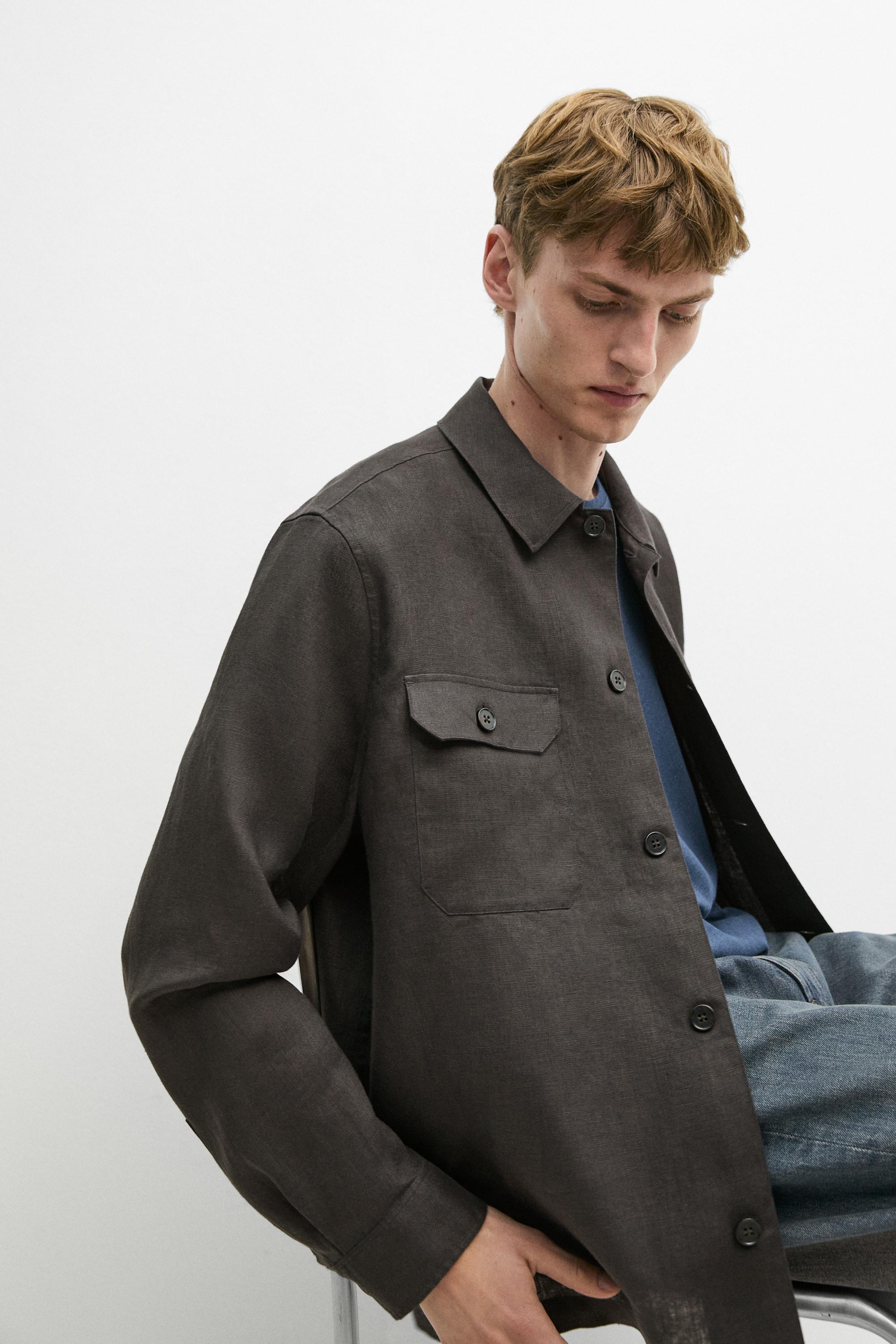 Total look linen overshirt with pockets