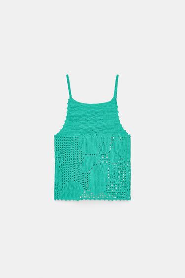 Zara CROCHET KNIT TOP - Light green